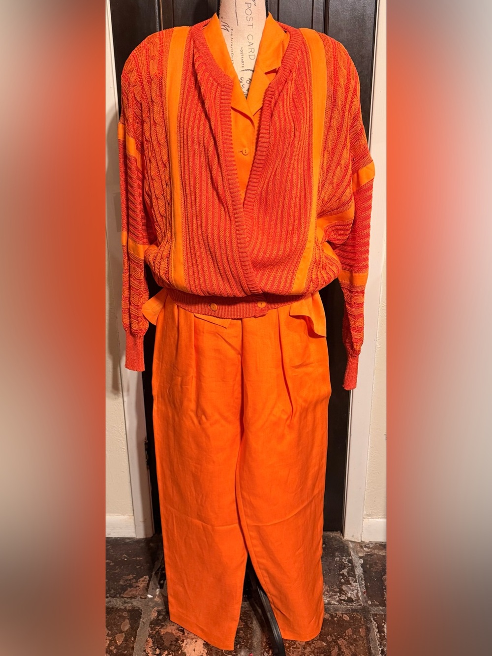 Vintage Escada 5-Piece Orange Abstract Knit & Linen Wardrobe Set Size DE 38